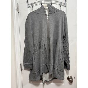 Pink Lotus Gray Hoodie Jacket Zip Up Women's 2X Soft Athleisure Made in USA